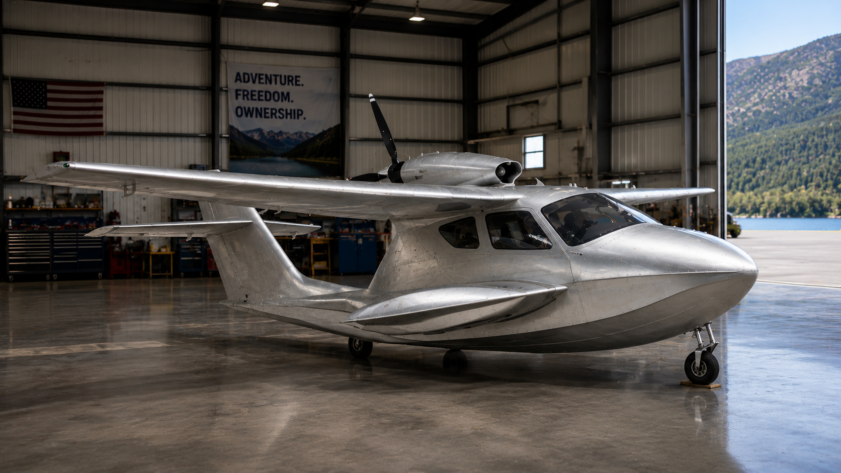 Simplify Aviation Marlin in a calm modern hangar